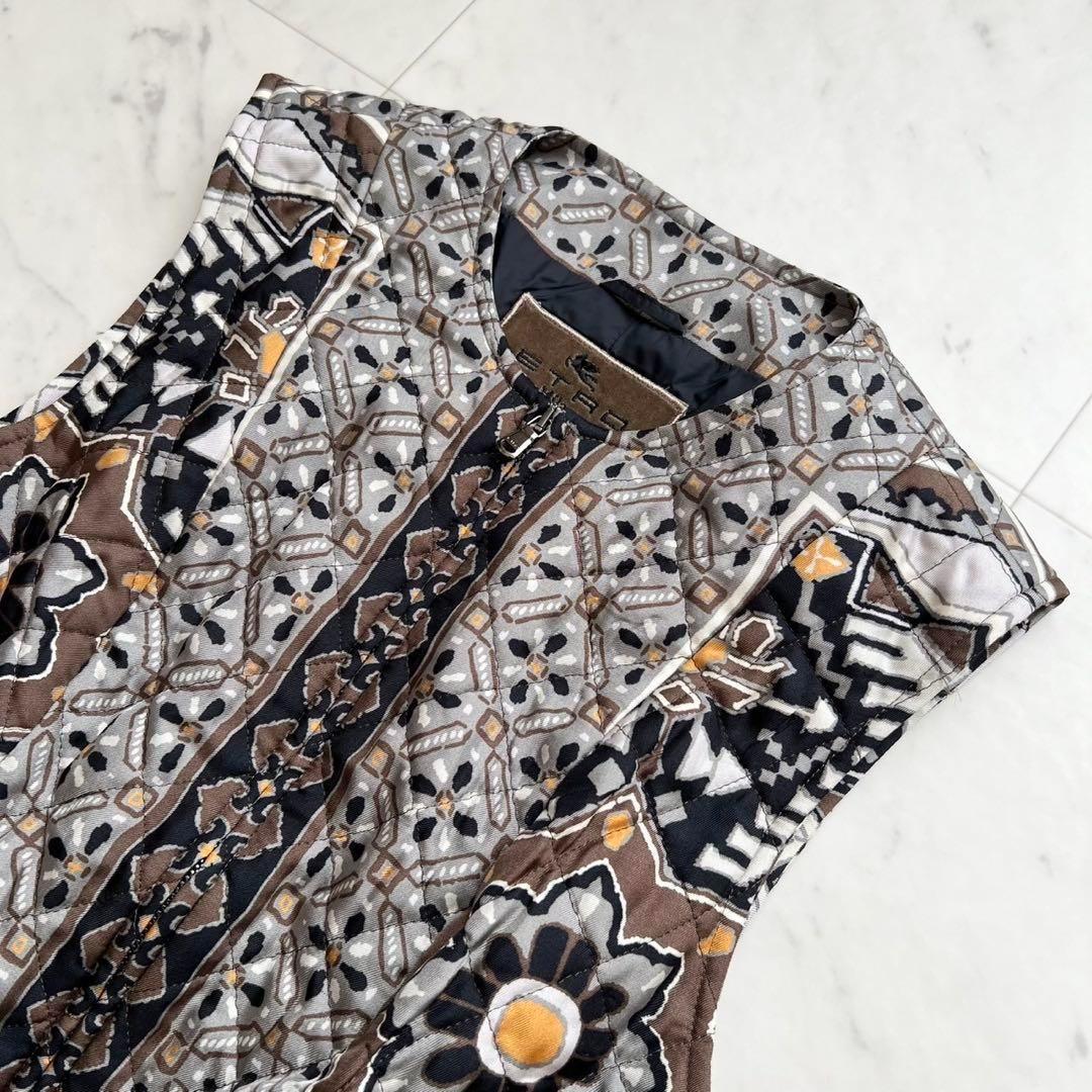 ETRO シルク バンダナ キルティング中綿ベスト チャコール 38