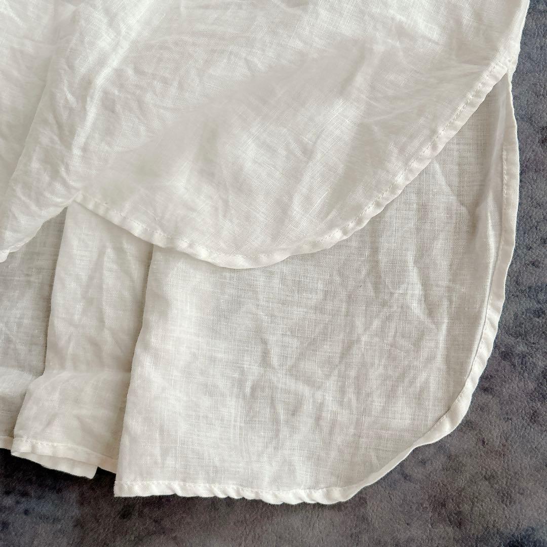 Gauze# ガーゼ ⿻ リネン バンドカラー タックワンピース 白 ナチュラル