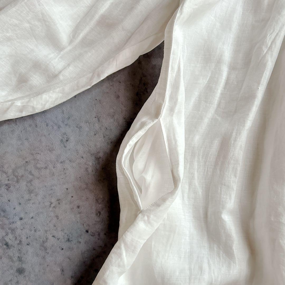 Gauze# ガーゼ ⿻ リネン バンドカラー タックワンピース 白 ナチュラル