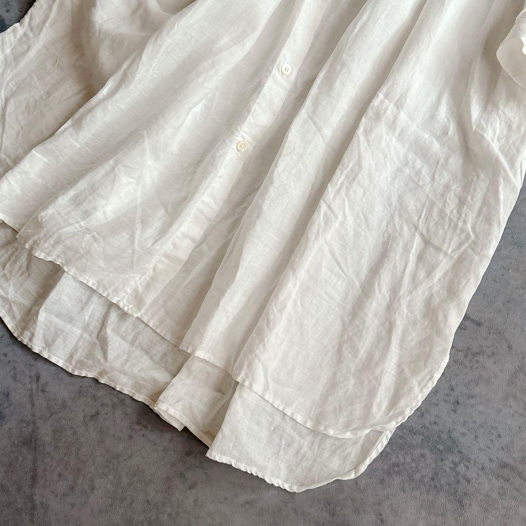 Gauze# ガーゼ ⿻ リネン バンドカラー タックワンピース 白 ナチュラル