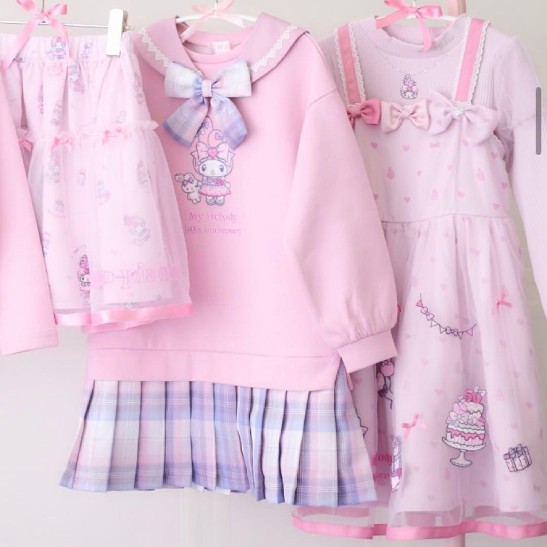 さ*き様 美品　メゾピアノ　マイメロディテレコTシャツ＆ワンピースセット　ピンク