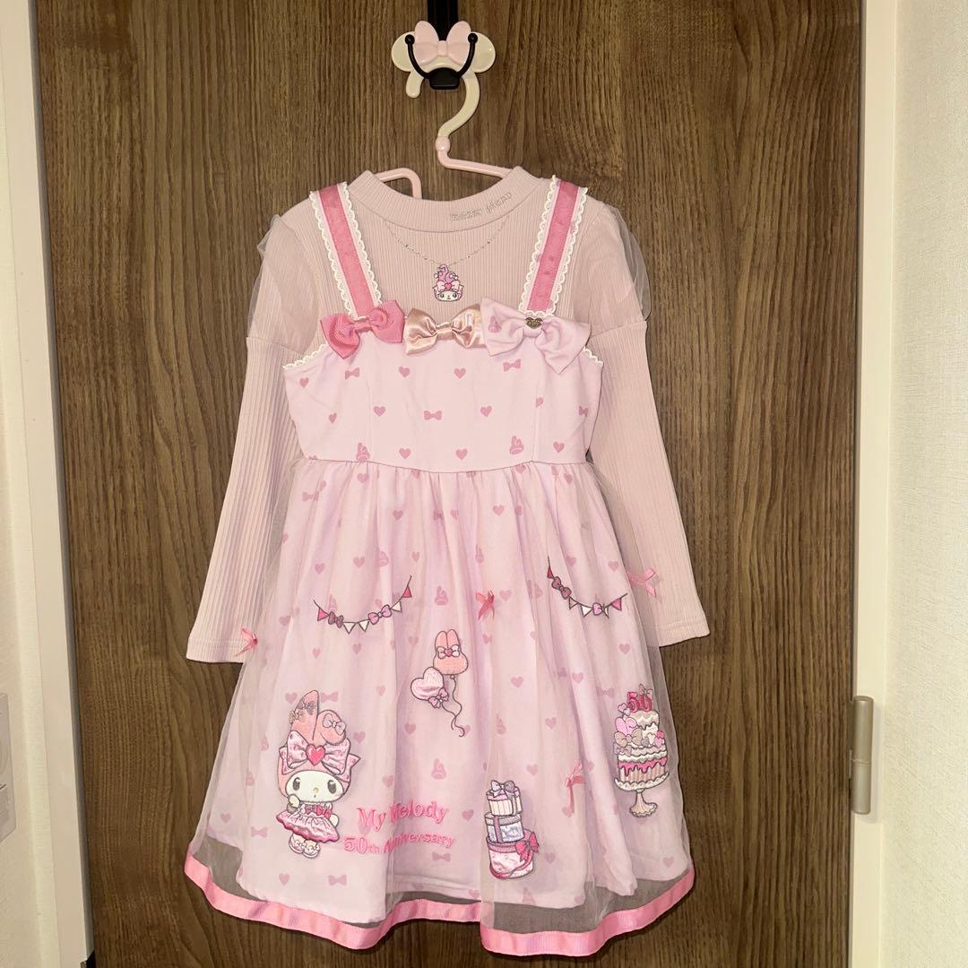 さ*き様 美品　メゾピアノ　マイメロディテレコTシャツ＆ワンピースセット　ピンク