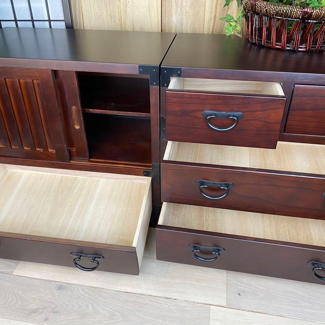 専用☆民芸家具和箪笥2点セット（三段四つ引き＋引き戸チェスト）木製桐材無垢和室