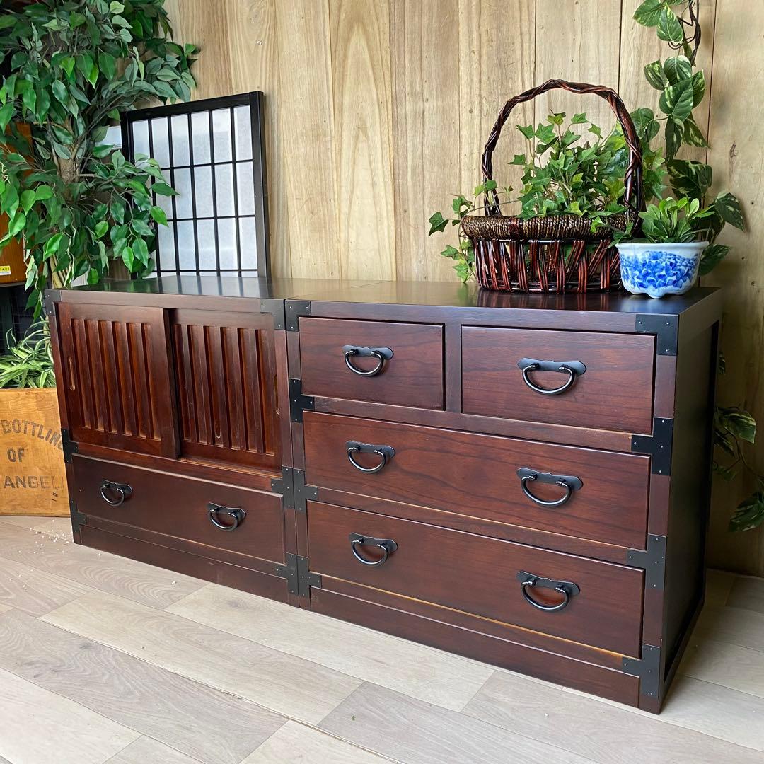 専用☆民芸家具和箪笥2点セット（三段四つ引き＋引き戸チェスト）木製桐材無垢和室