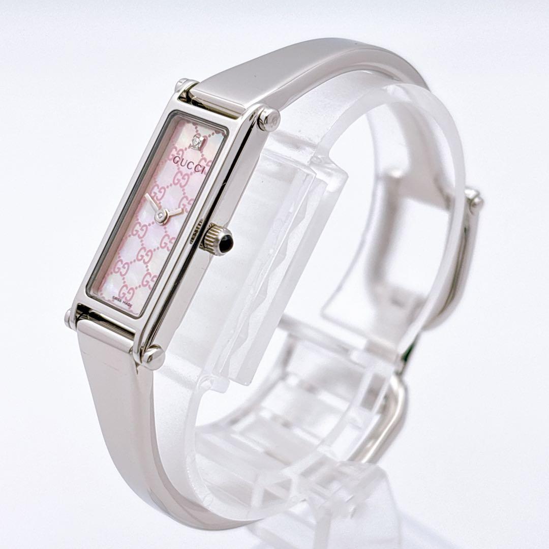 【美品・電池新品】GUCCI 1500L ダイヤ ピンク シェル GG