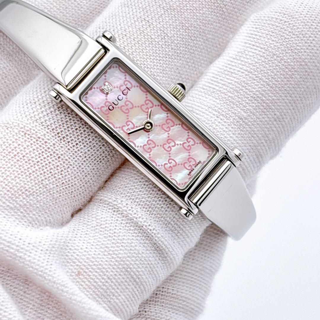 【美品・電池新品】GUCCI 1500L ダイヤ ピンク シェル GG
