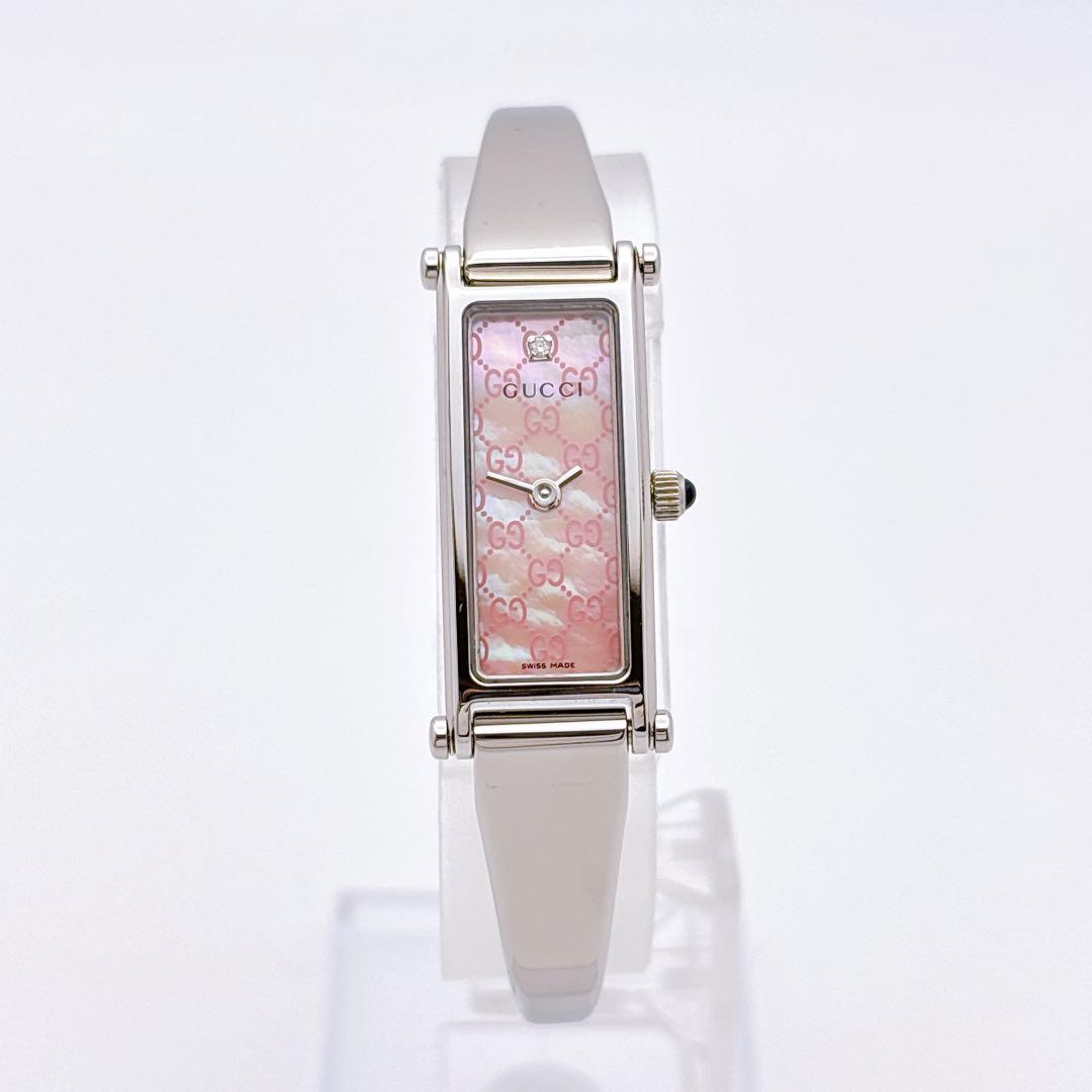 【美品・電池新品】GUCCI 1500L ダイヤ ピンク シェル GG