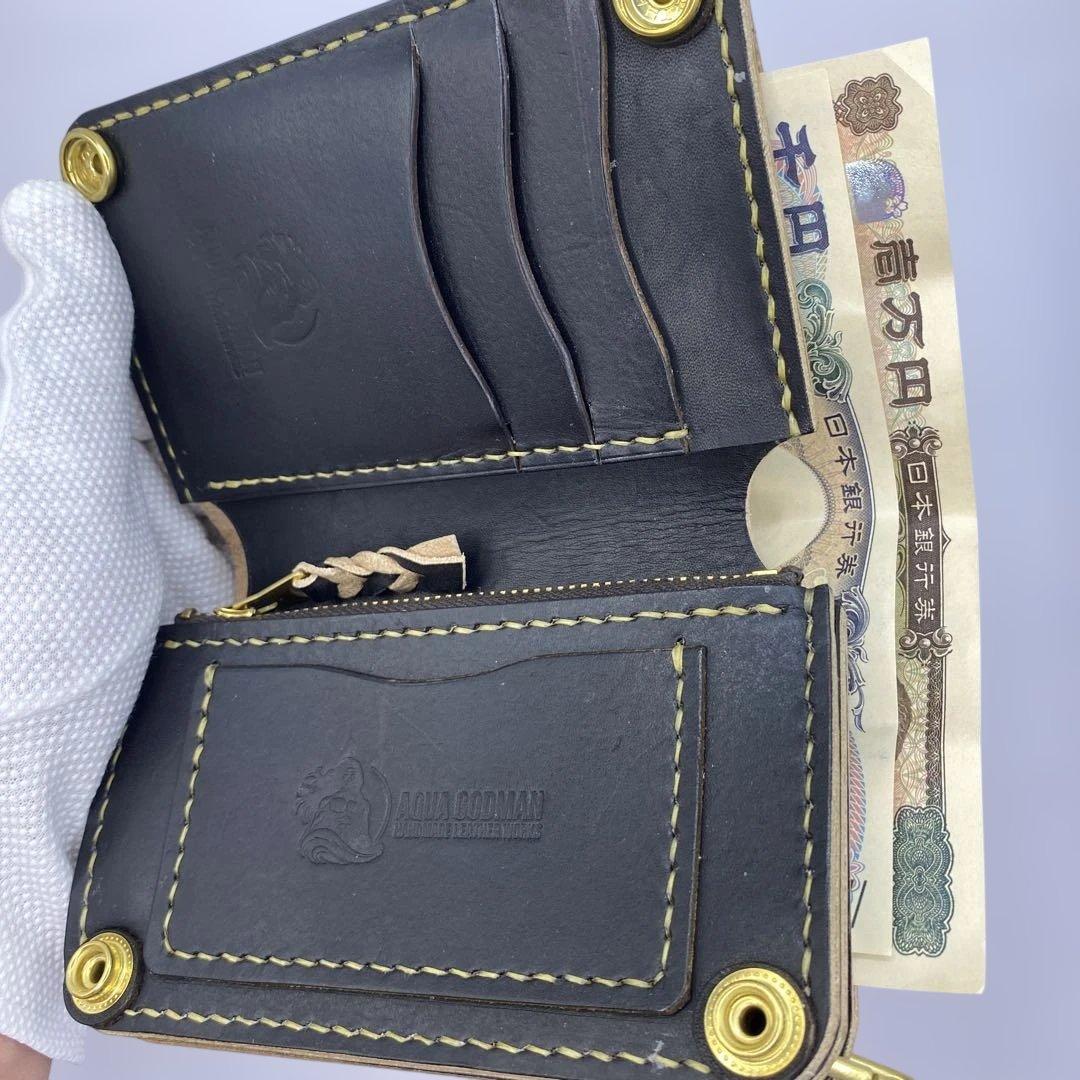 お札折らずに収納できる無骨な手染めミドルトラッカーウォレット BTW0609