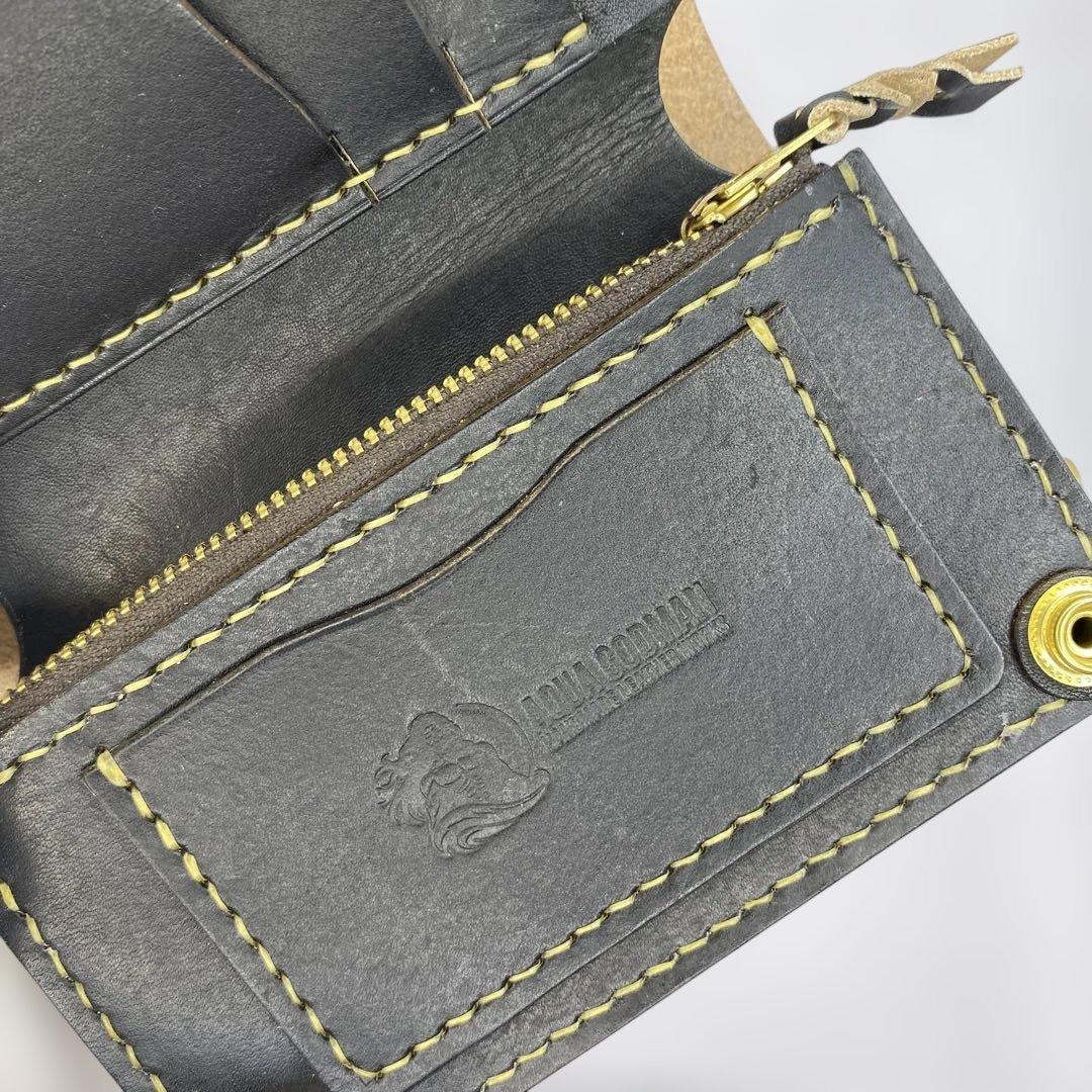 お札折らずに収納できる無骨な手染めミドルトラッカーウォレット BTW0609