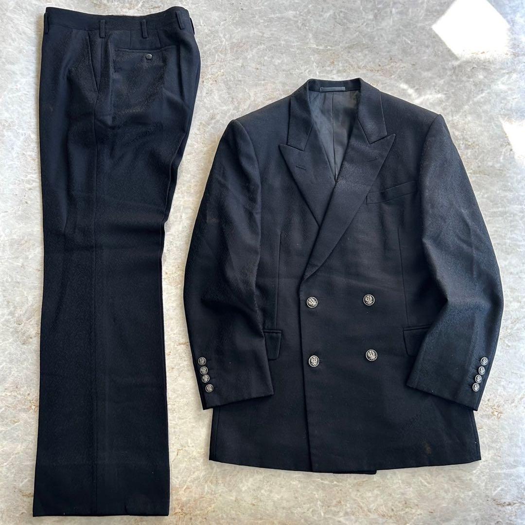 vintage ゴブラン織 総柄 デザイン ブラック フレア セットアップスーツ