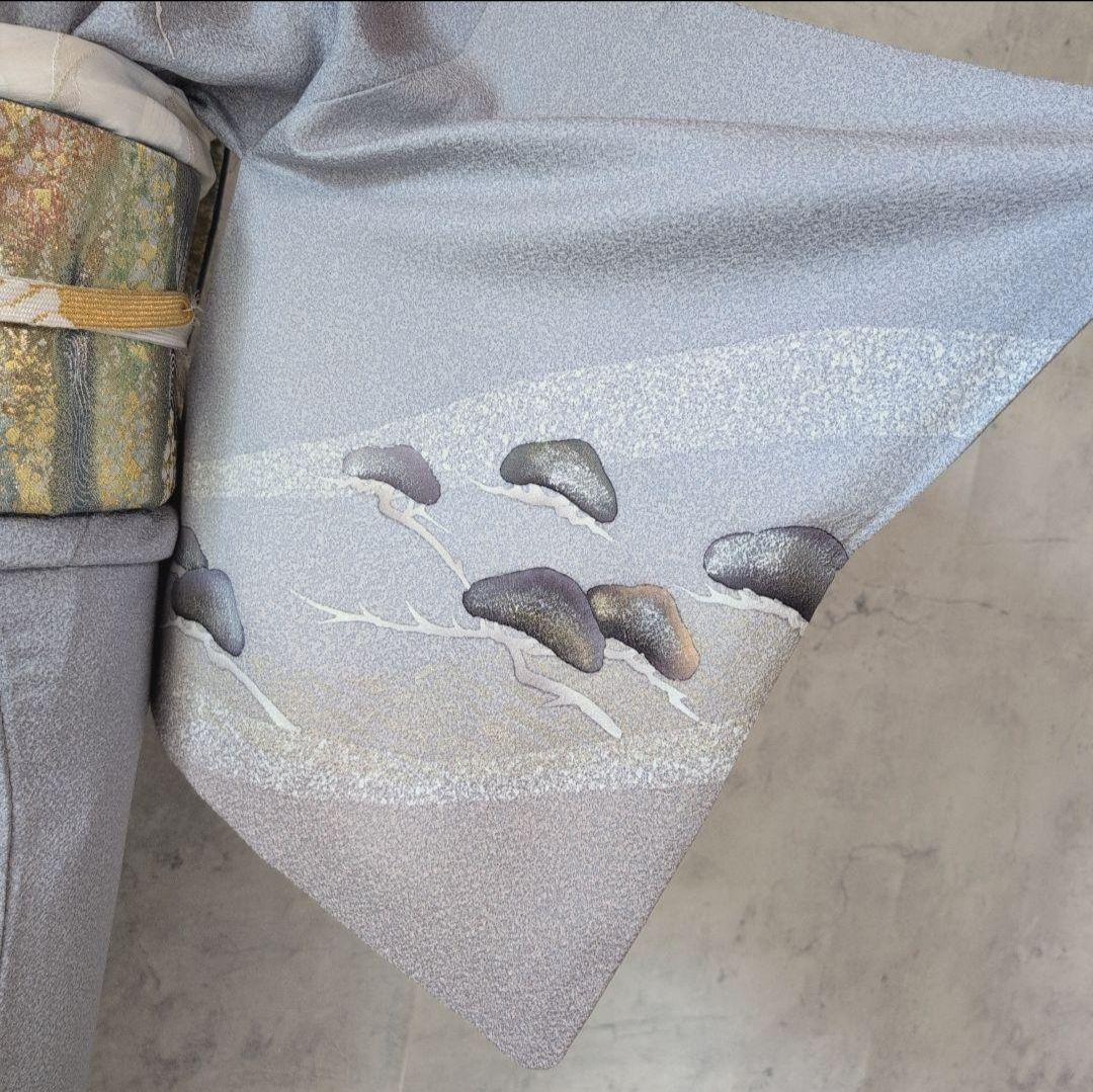 訪問着　フルセット　着物　正絹　グレーシルバー　松梅　寿　祝い事　O4r