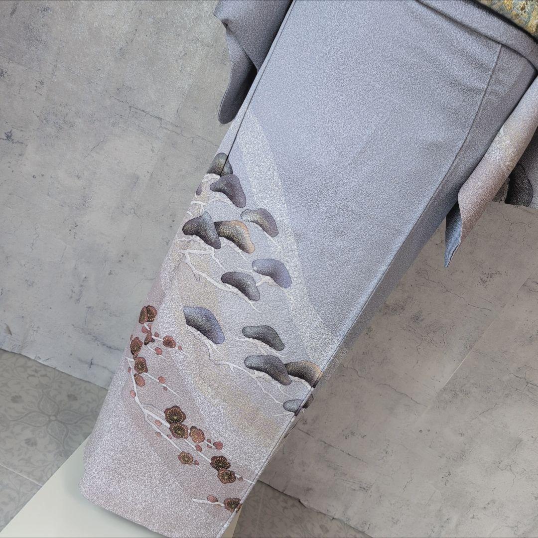 訪問着　フルセット　着物　正絹　グレーシルバー　松梅　寿　祝い事　O4r