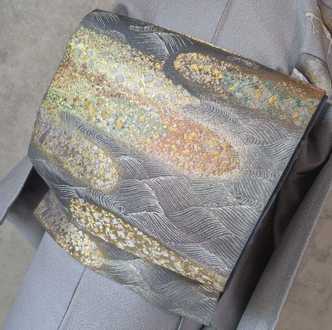 訪問着　フルセット　着物　正絹　グレーシルバー　松梅　寿　祝い事　O4r