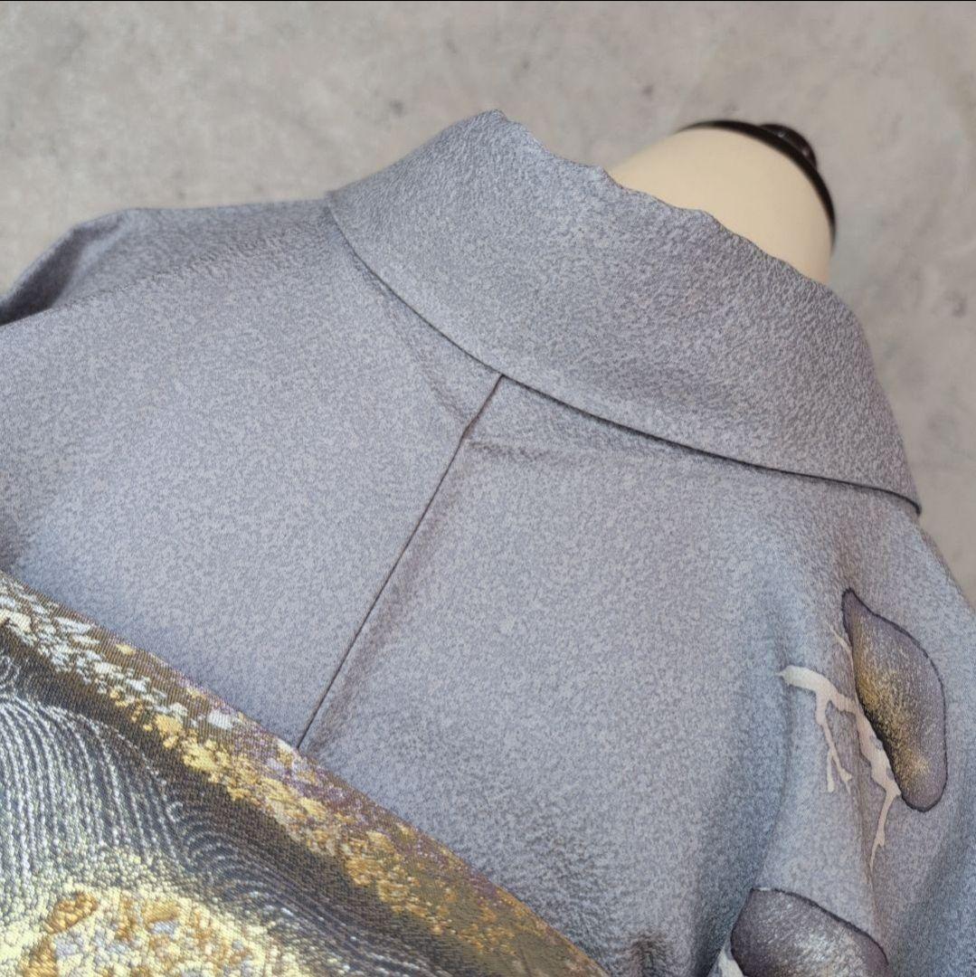 訪問着　フルセット　着物　正絹　グレーシルバー　松梅　寿　祝い事　O4r