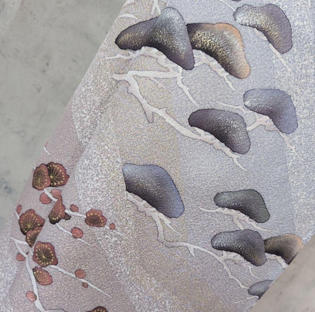 訪問着　フルセット　着物　正絹　グレーシルバー　松梅　寿　祝い事　O4r