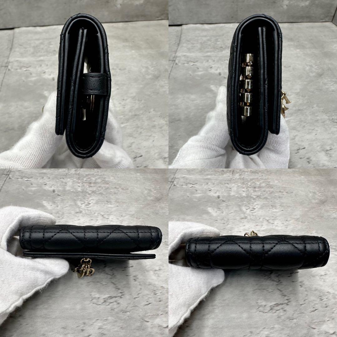 極美品/現行✨ディオール 4連 キーケース キーリング カナージュ ゴールド 黒