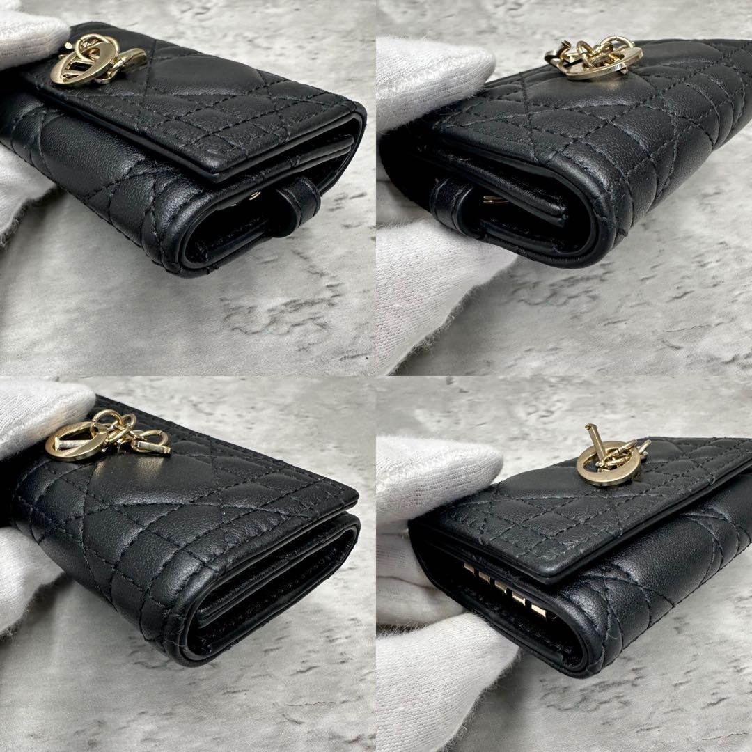 極美品/現行✨ディオール 4連 キーケース キーリング カナージュ ゴールド 黒