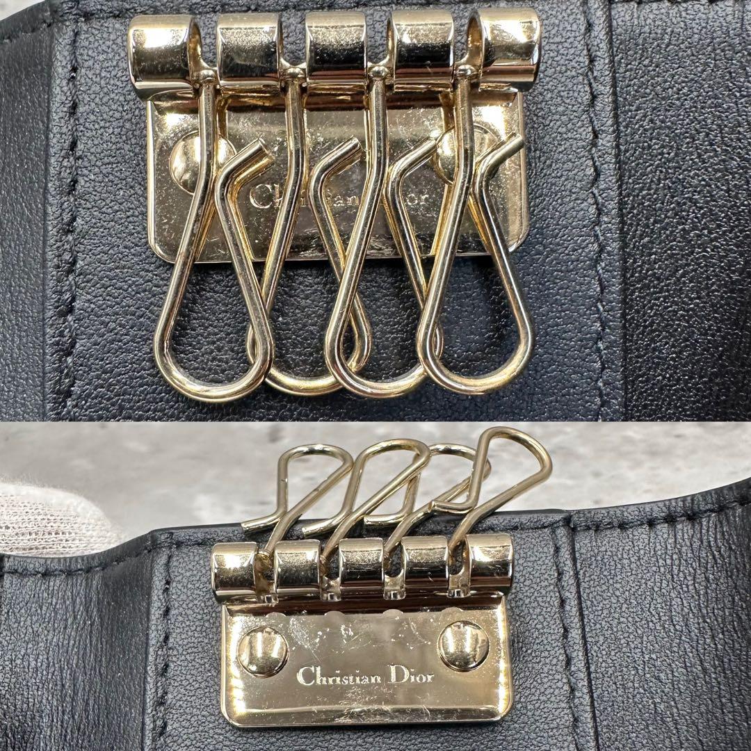 極美品/現行✨ディオール 4連 キーケース キーリング カナージュ ゴールド 黒