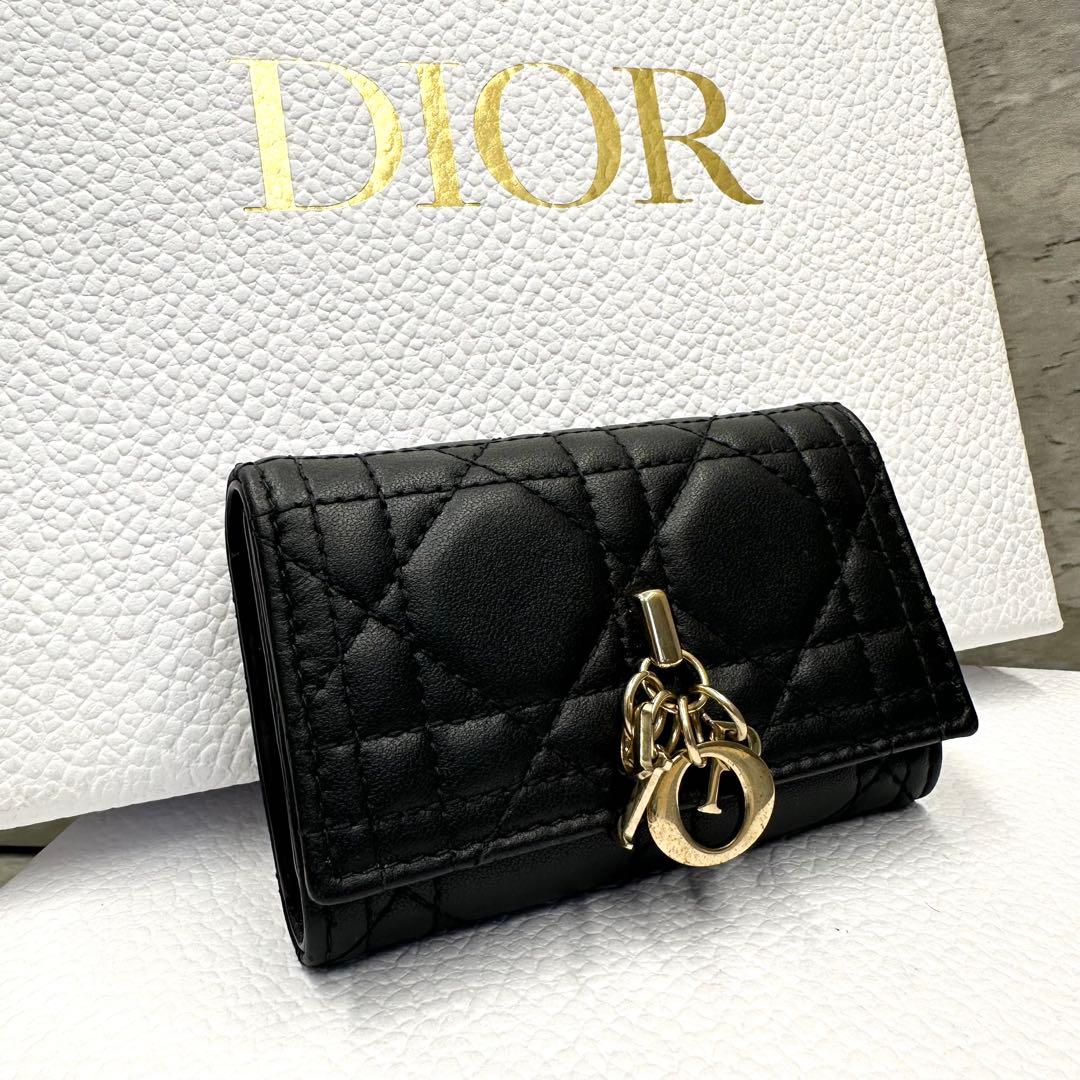 極美品/現行✨ディオール 4連 キーケース キーリング カナージュ ゴールド 黒