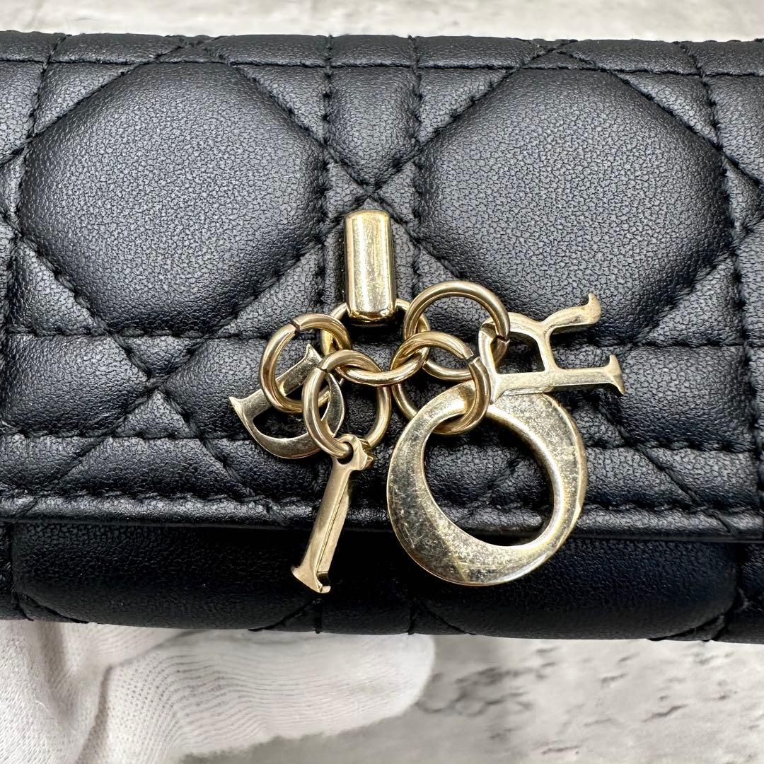 極美品/現行✨ディオール 4連 キーケース キーリング カナージュ ゴールド 黒