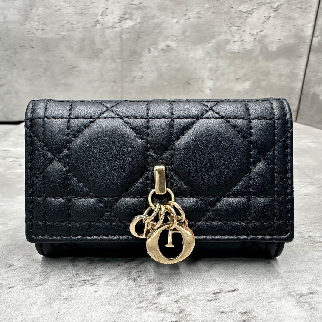 極美品/現行✨ディオール 4連 キーケース キーリング カナージュ ゴールド 黒