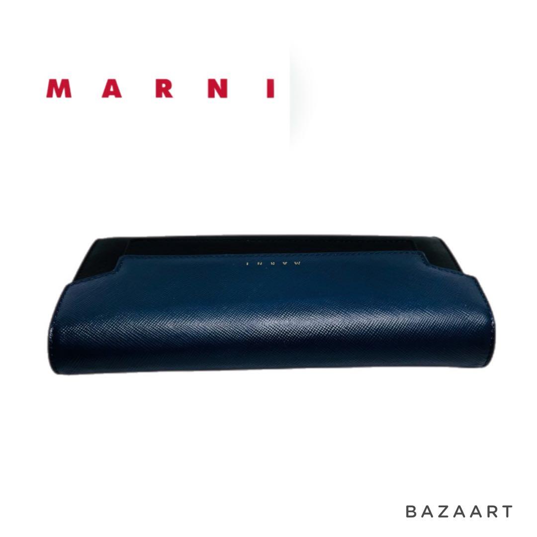 MARNI マルニ 折りたたみ 長財布 レザー ネイビー ブラック 黒 箱付き