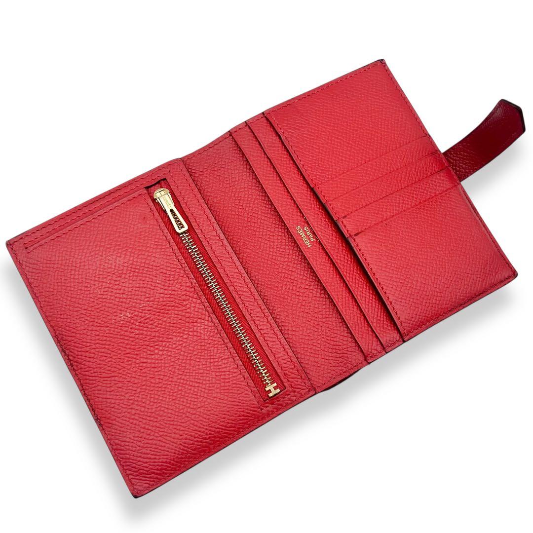 【美品】エルメス　ベアンコンパクト　ヴォーエプソン　コンパクト財布　赤　873