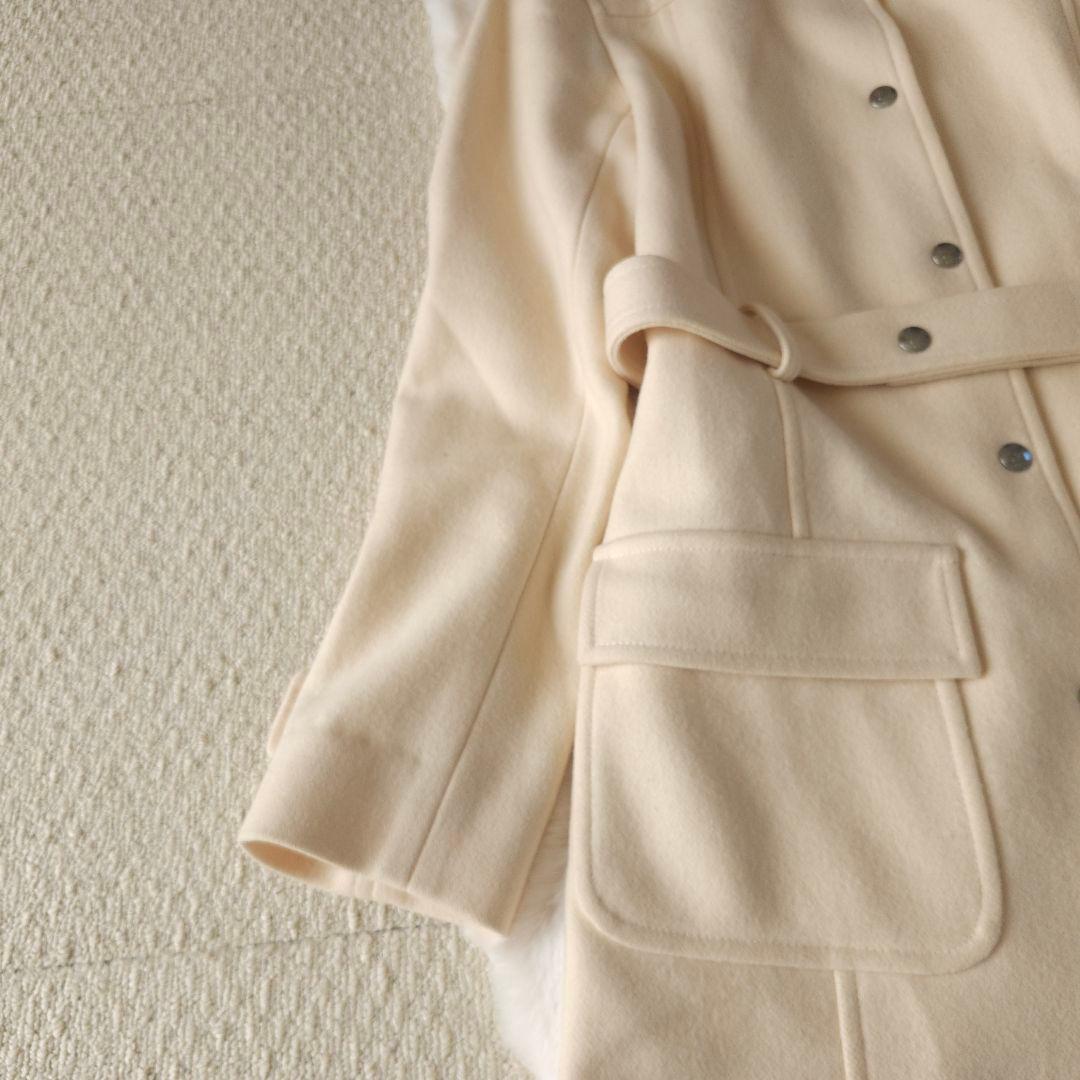 クレージュ ベルト付きウールコート オフホワイト 38サイズ