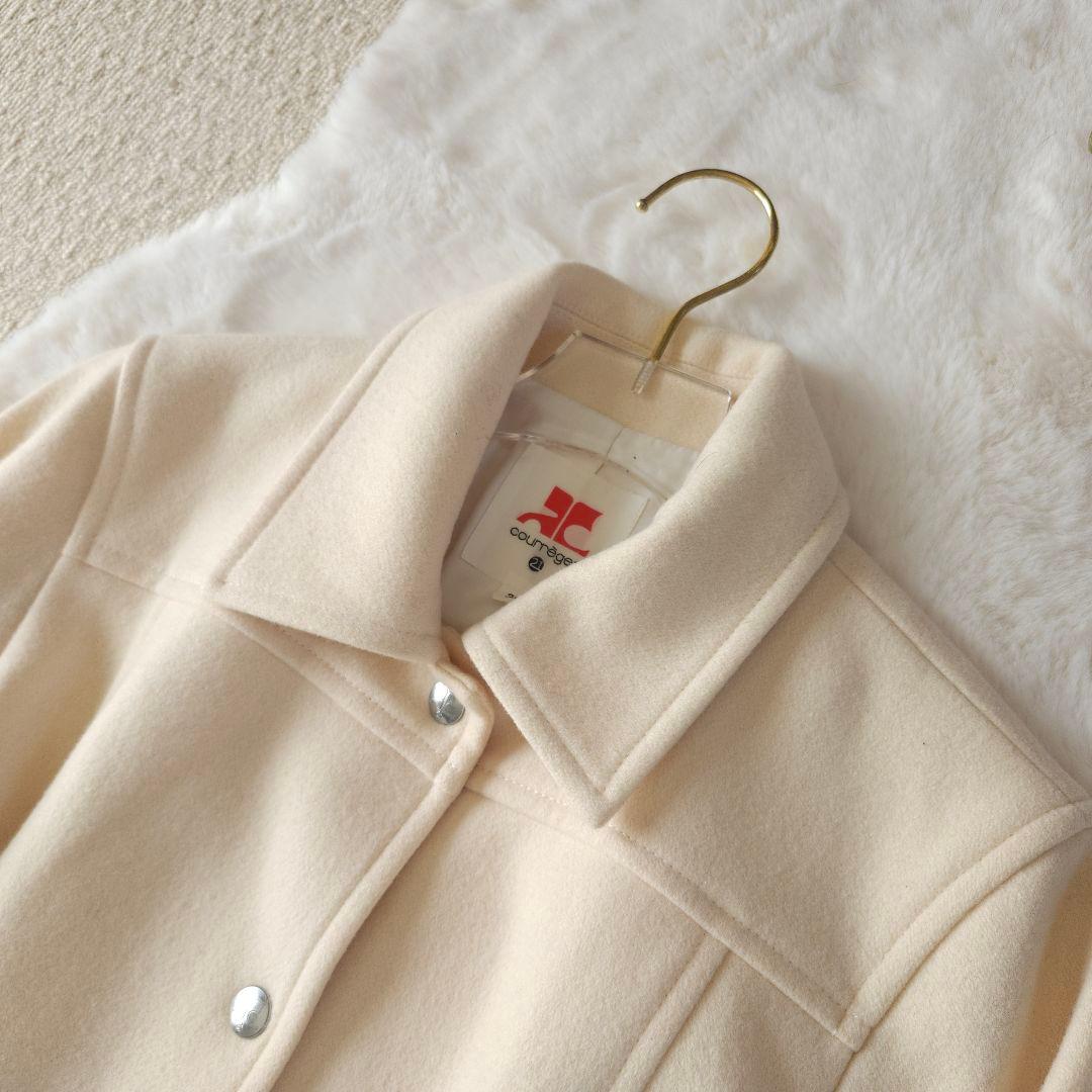 クレージュ ベルト付きウールコート オフホワイト 38サイズ