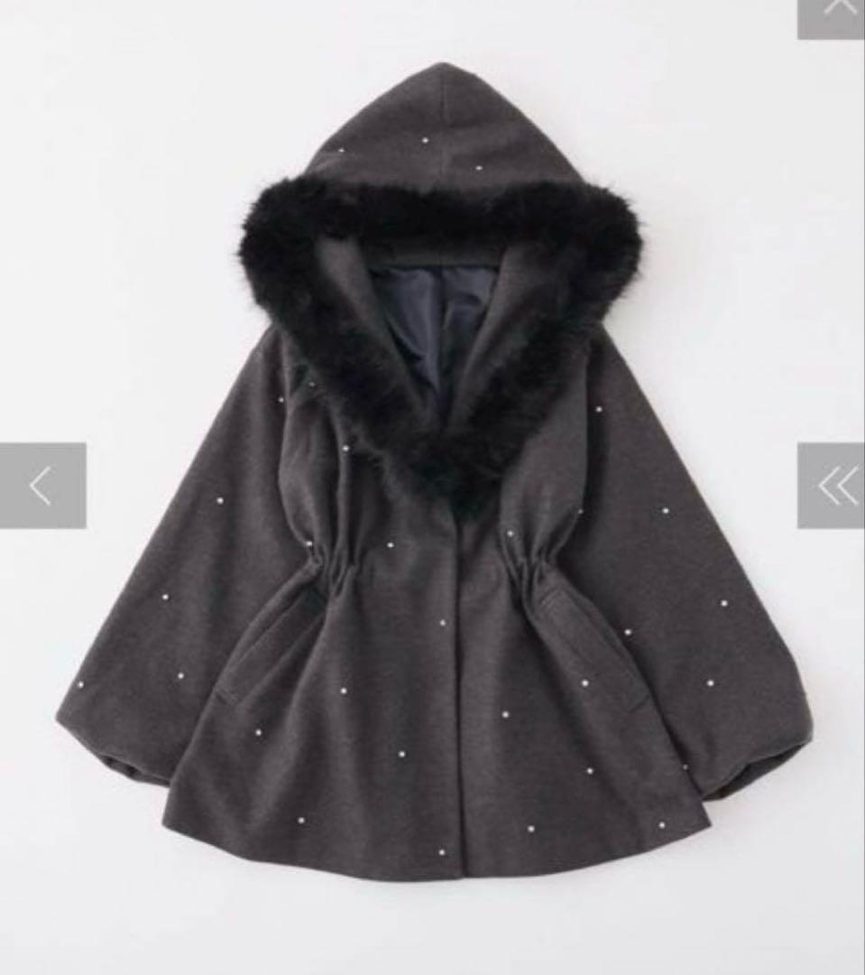 新品 フードフェイクファービジューミドルコート nice clupナイスクラップ