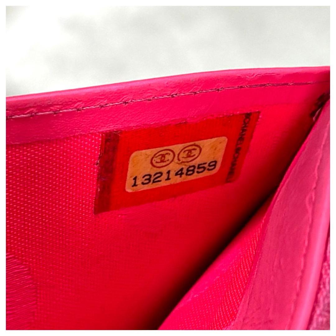 CHANEL シャネル カンボンライン ラムスキン 財布 ブラック ピンク