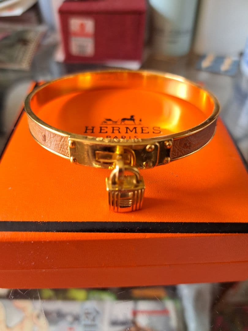 最終‼美品！HERMES バングルケリーカデナ ゴールドベージュ茶系 BOX付き