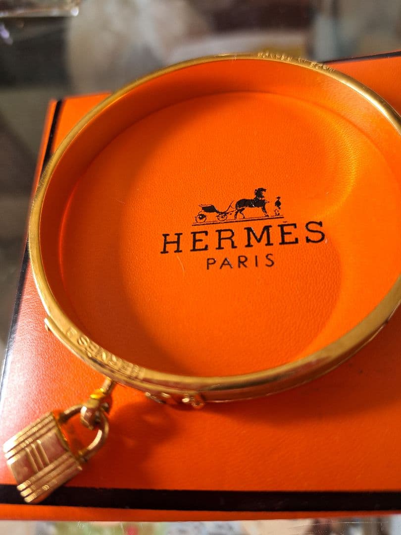 最終‼美品！HERMES バングルケリーカデナ ゴールドベージュ茶系 BOX付き