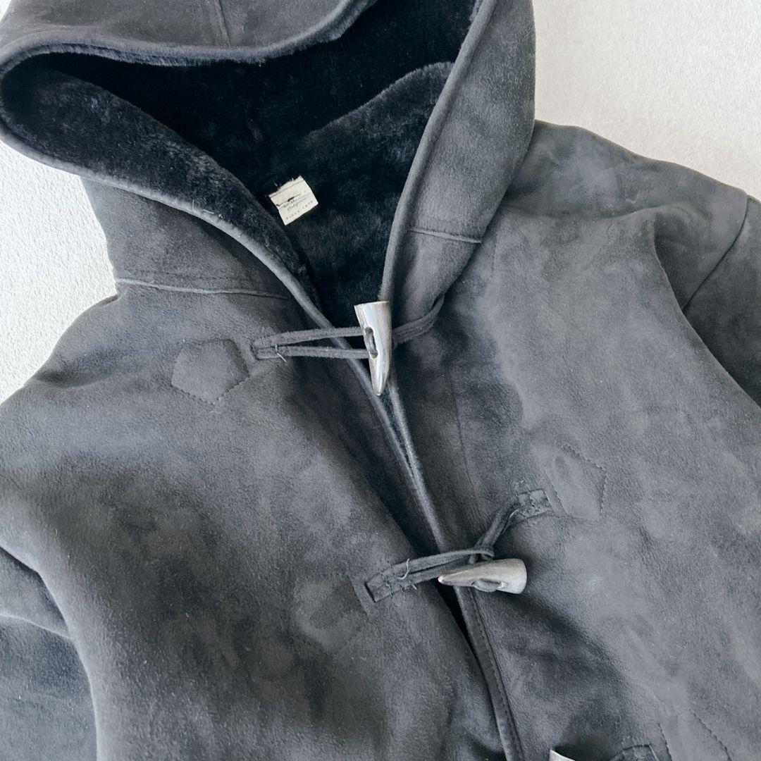 ロンハーマン ムートン ダッフルコート 羊革 ブラック フード付き ボア 黒