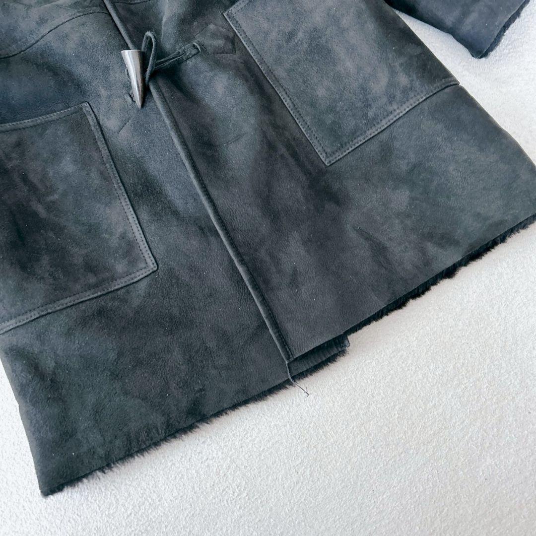 ロンハーマン ムートン ダッフルコート 羊革 ブラック フード付き ボア 黒