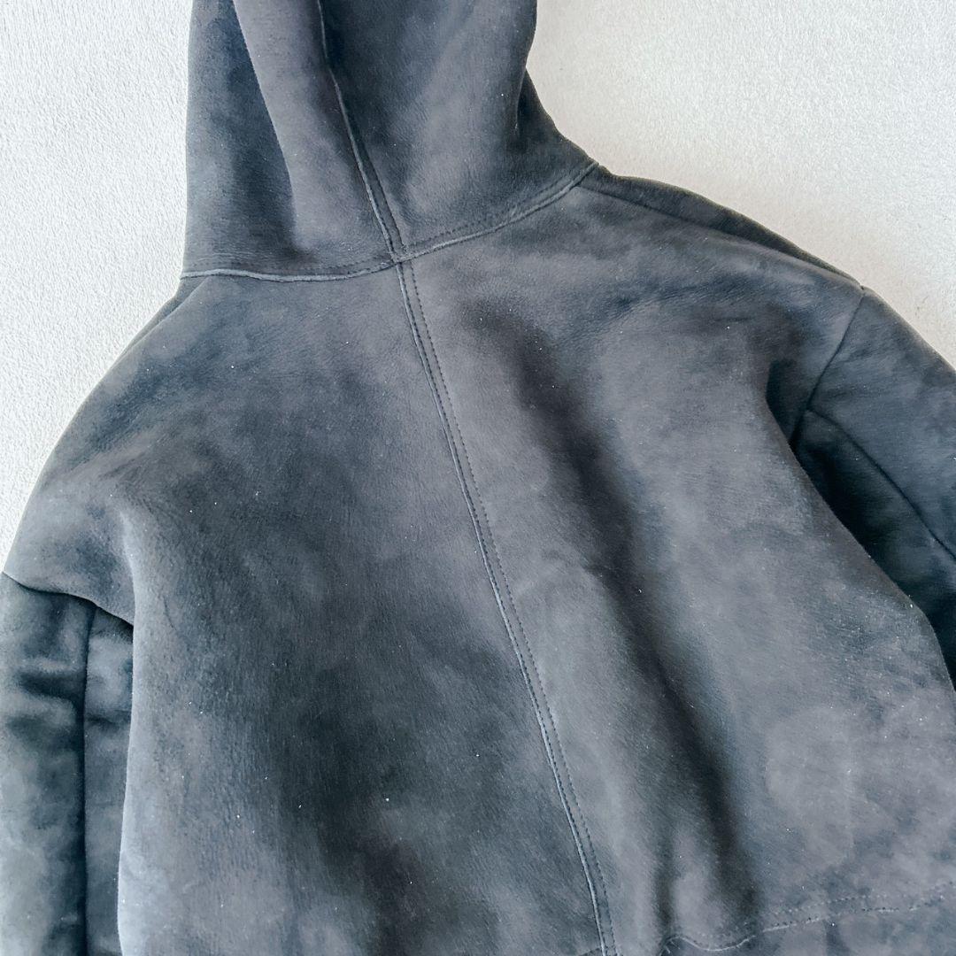 ロンハーマン ムートン ダッフルコート 羊革 ブラック フード付き ボア 黒