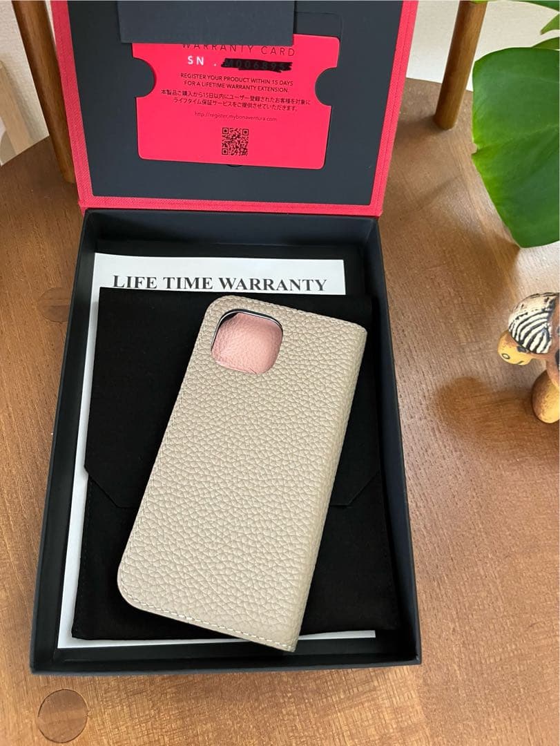 ボナペンチュラ　iPhone 13mini 手帳タイプカバー　ベージュ×ピンク