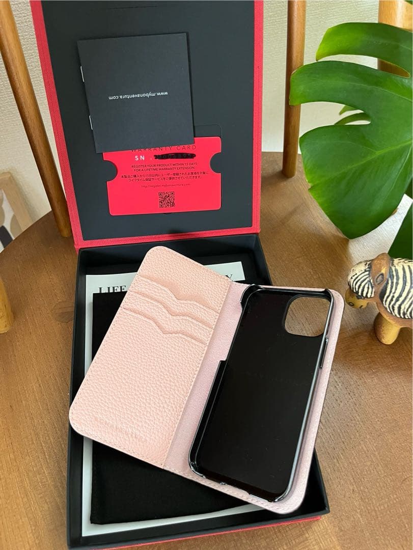 ボナペンチュラ　iPhone 13mini 手帳タイプカバー　ベージュ×ピンク