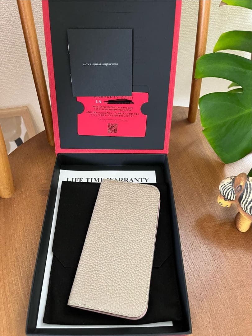 ボナペンチュラ　iPhone 13mini 手帳タイプカバー　ベージュ×ピンク