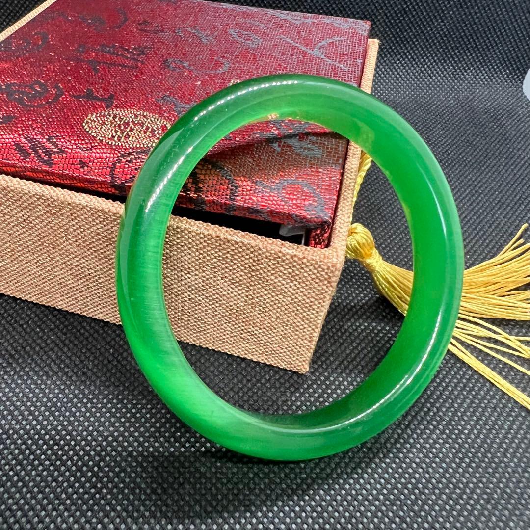 天然高氷種水緑翡翠キャツアイのパワーストーンバングル　番号AB940