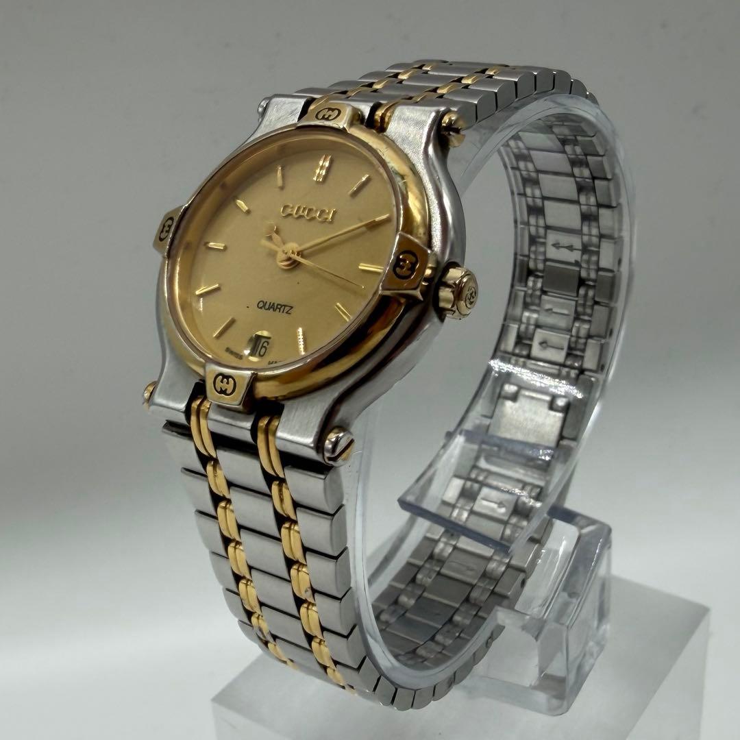 【稼働】グッチ 腕時計 9000L デイト ヴィンテージ コンビ QZ ゴールド