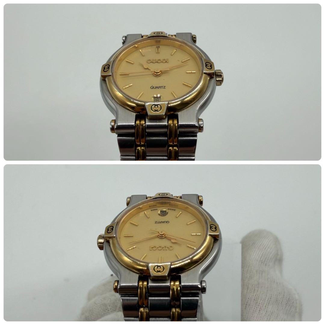 【稼働】グッチ 腕時計 9000L デイト ヴィンテージ コンビ QZ ゴールド