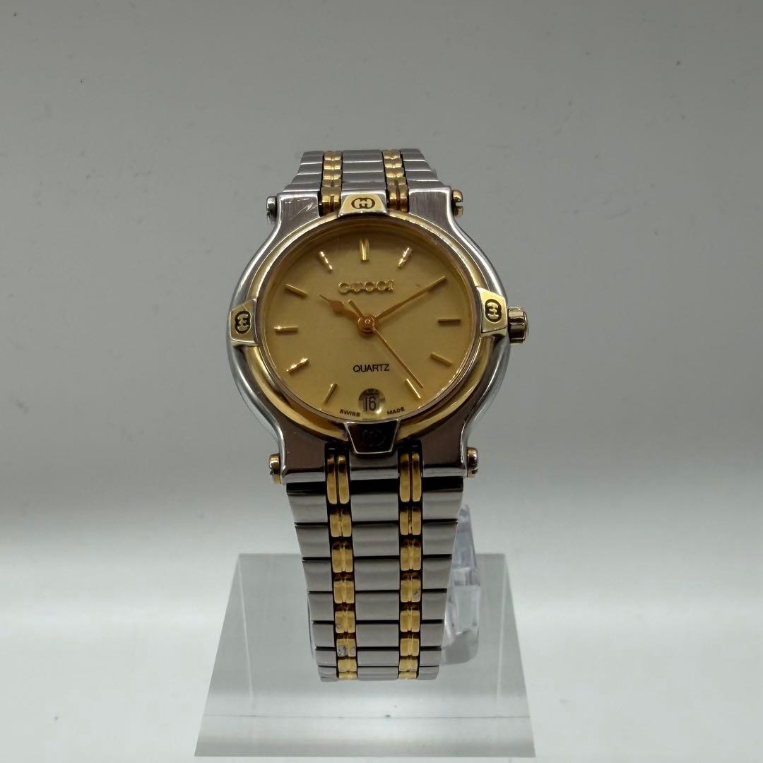【稼働】グッチ 腕時計 9000L デイト ヴィンテージ コンビ QZ ゴールド