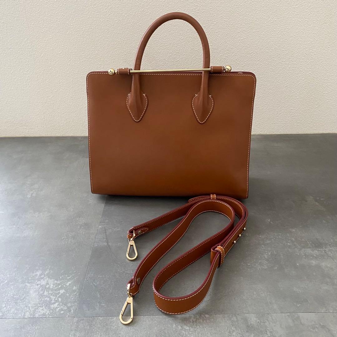 美品 ストラスベリー MIDI tote bag レザー ブラウン