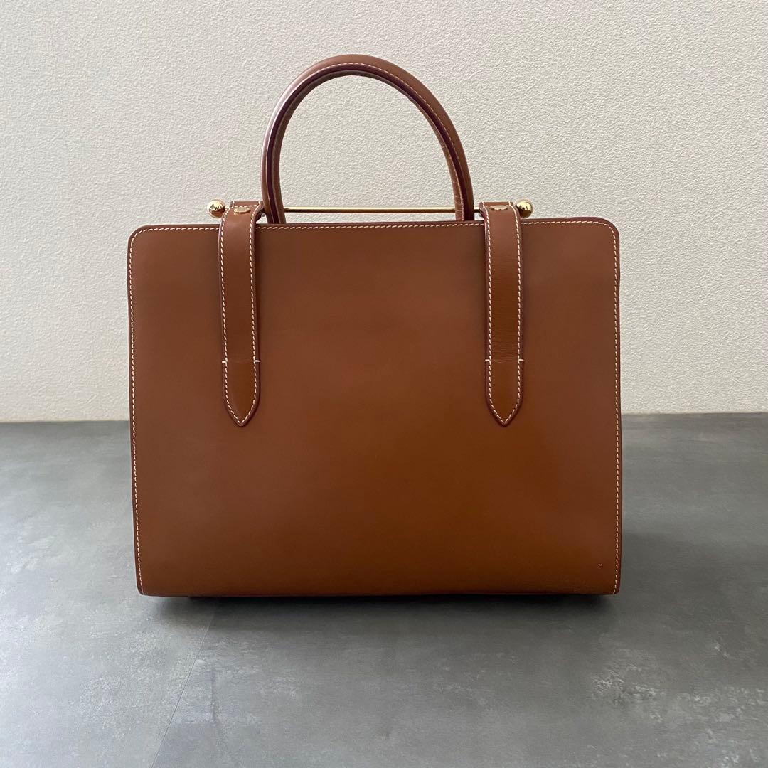 美品 ストラスベリー MIDI tote bag レザー ブラウン