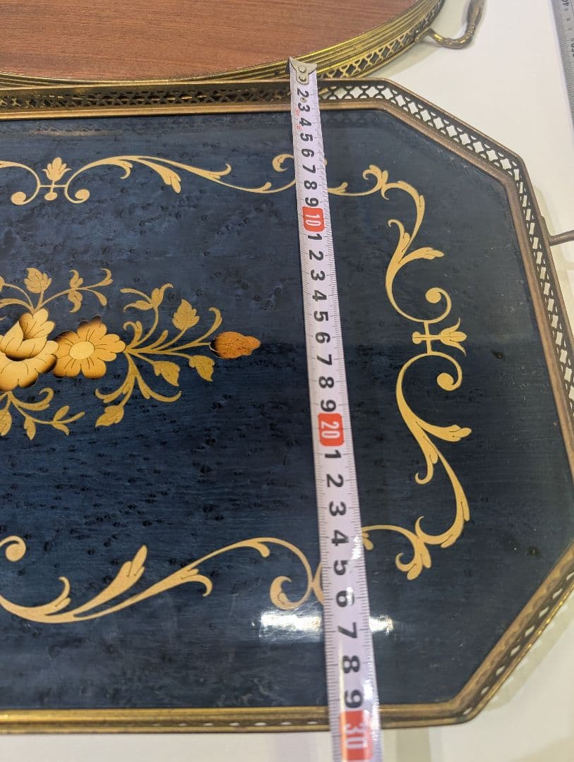 Domain イタリア製トレー 金縁 真鍮 木製 象嵌細工 メープル材 玉杢