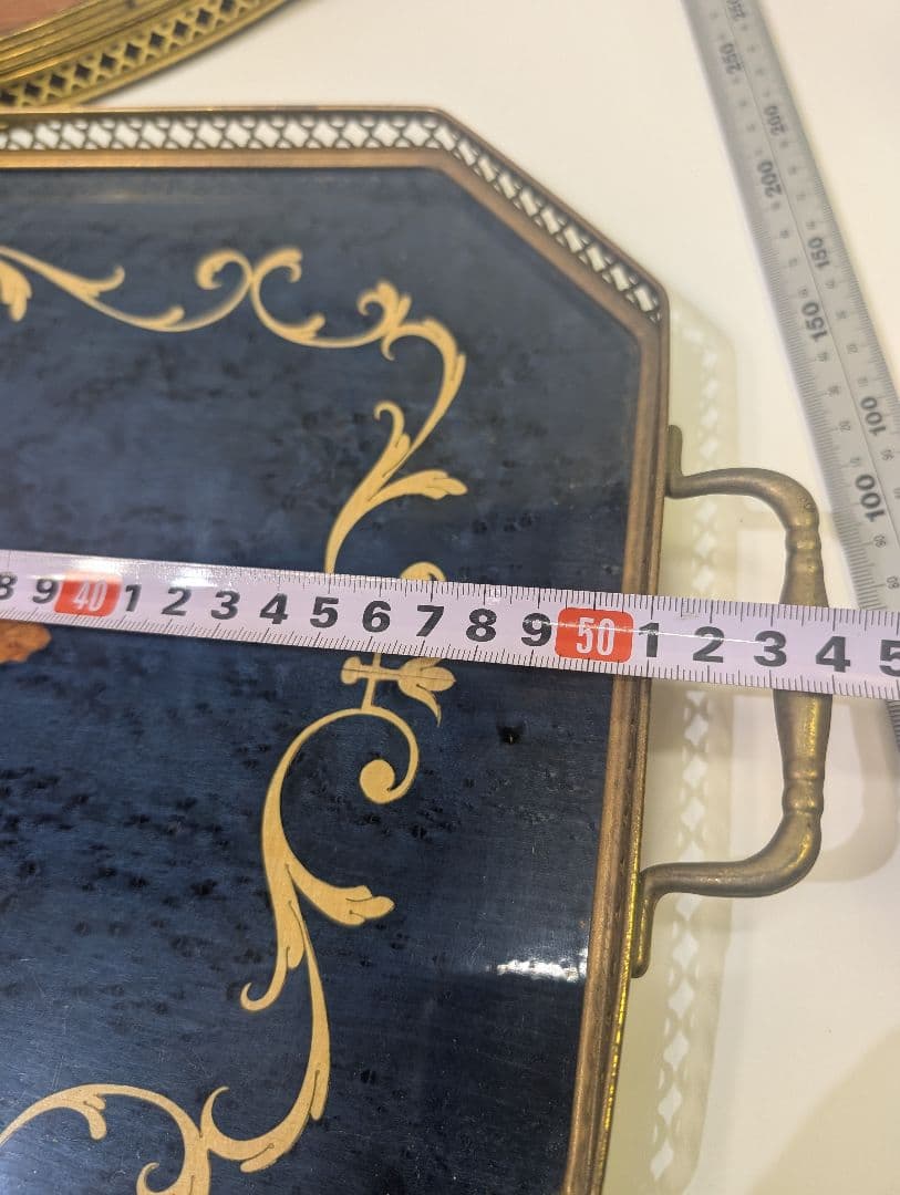 Domain イタリア製トレー 金縁 真鍮 木製 象嵌細工 メープル材 玉杢