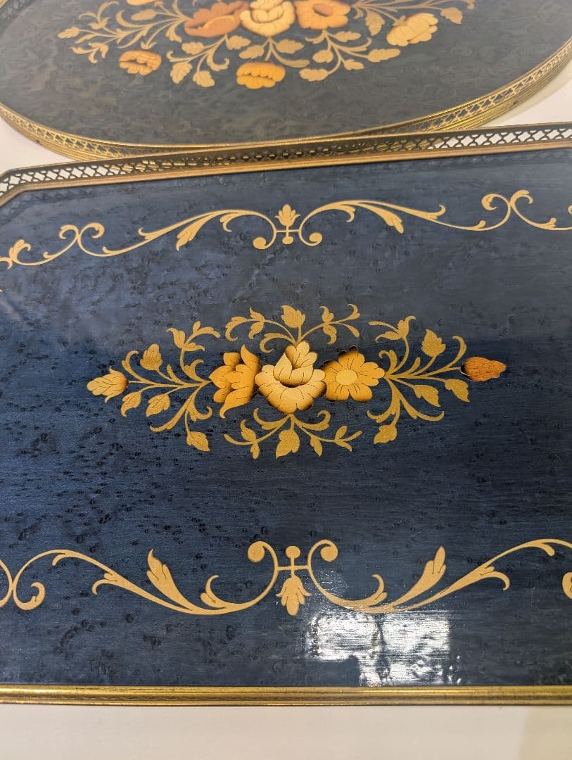 Domain イタリア製トレー 金縁 真鍮 木製 象嵌細工 メープル材 玉杢