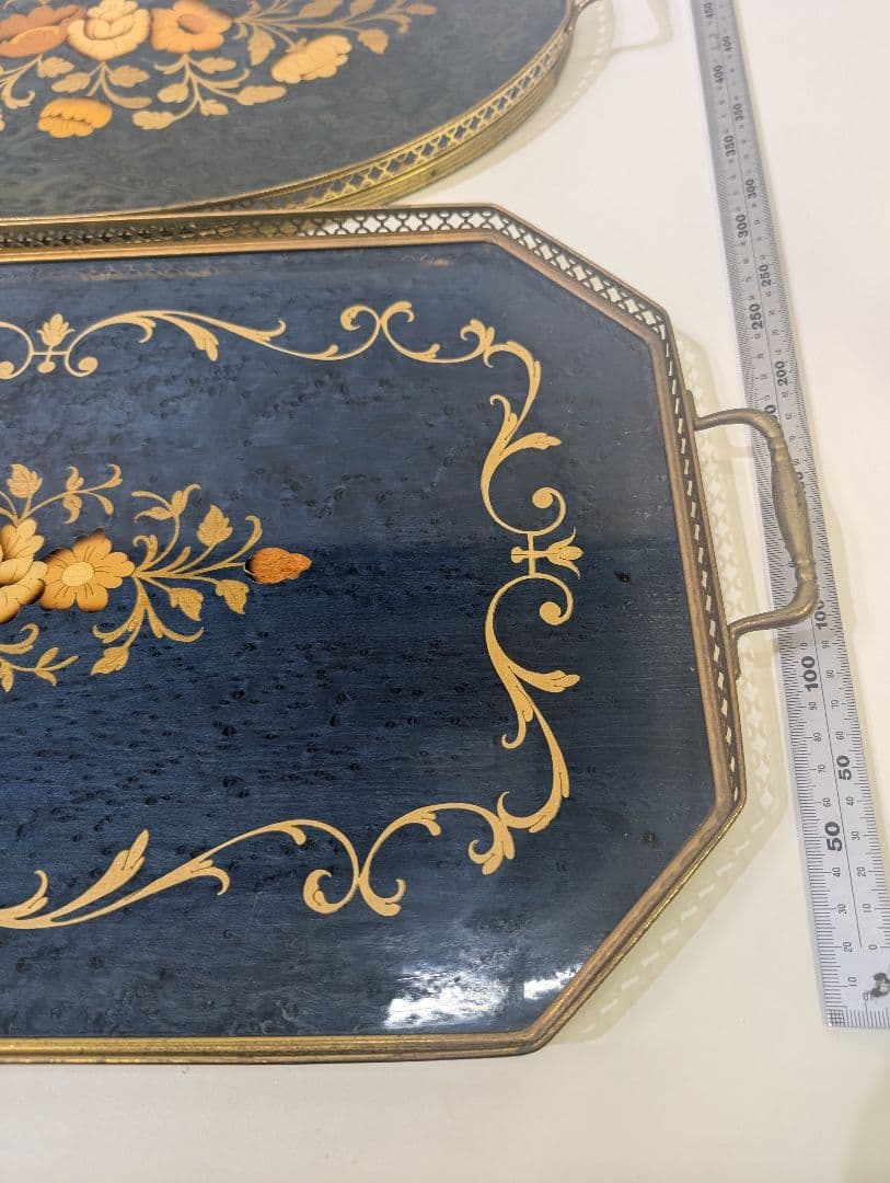 Domain イタリア製トレー 金縁 真鍮 木製 象嵌細工 メープル材 玉杢