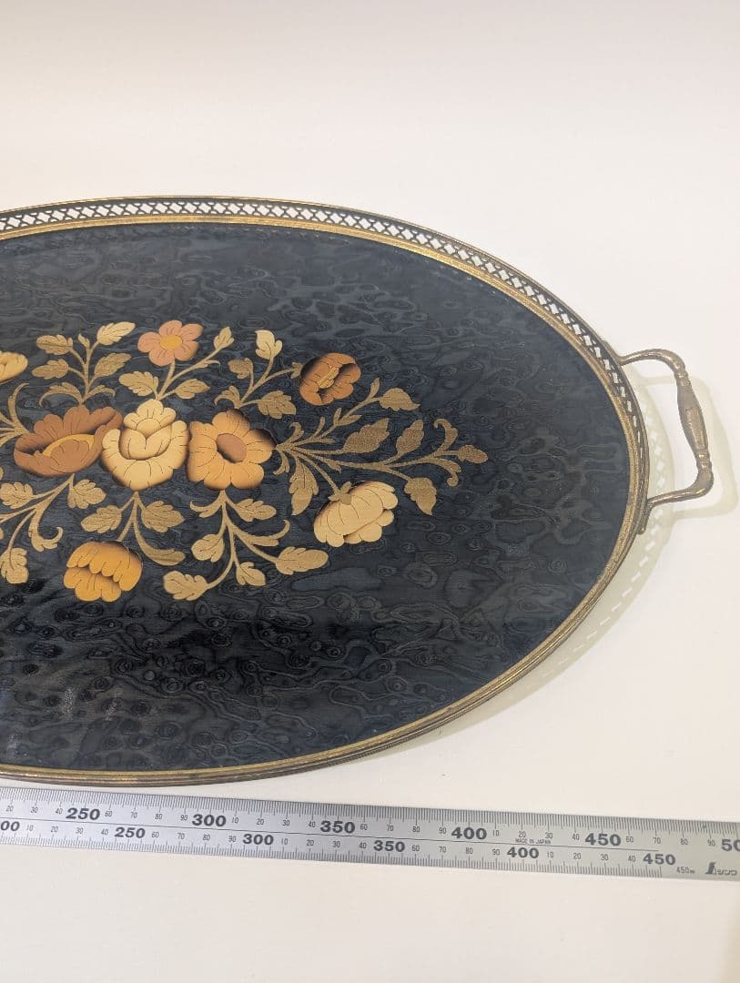 Domain イタリア製トレー 金縁 真鍮 木製 象嵌細工 メープル材 玉杢